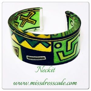 Afrocentric Shades of Green Fabric in Resin Cuff